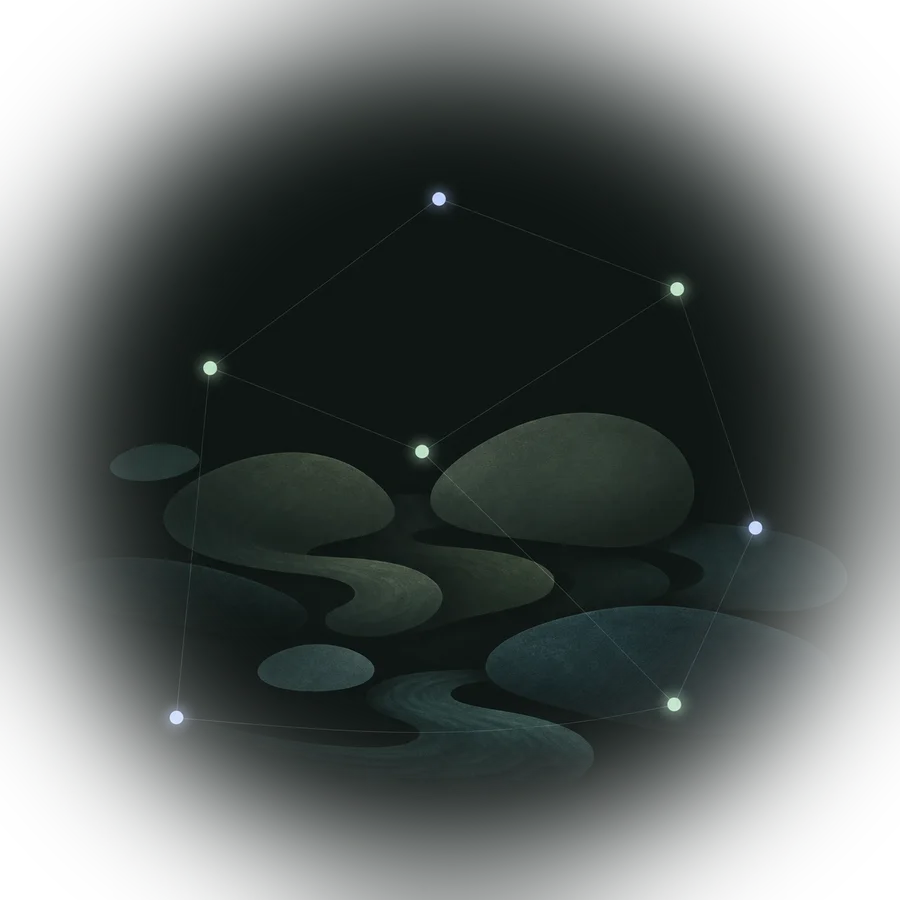 Abstract constellation of soft organic shapes